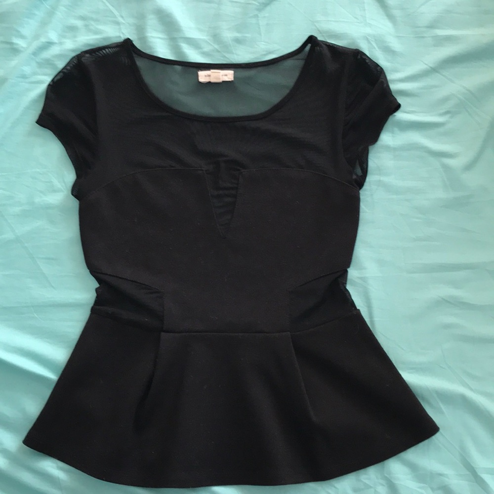 Black mesh peplum top